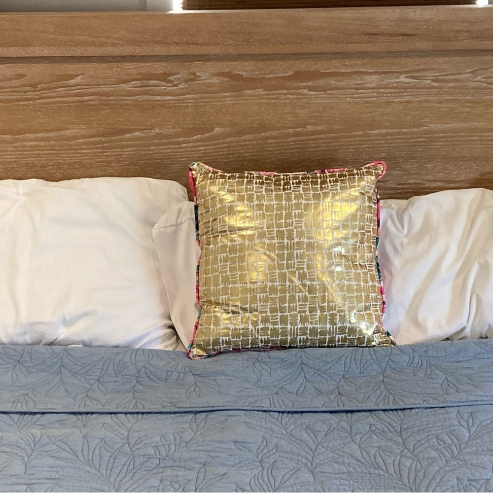 Lilly Pulitzer 18" x 18" Throw Pillow- Via Flora Print Front, Gold On Back - Picture 3 of 8